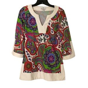 Jude Connally Women’s XS Multicolor Paisley V Neck Colorful Tunic Top